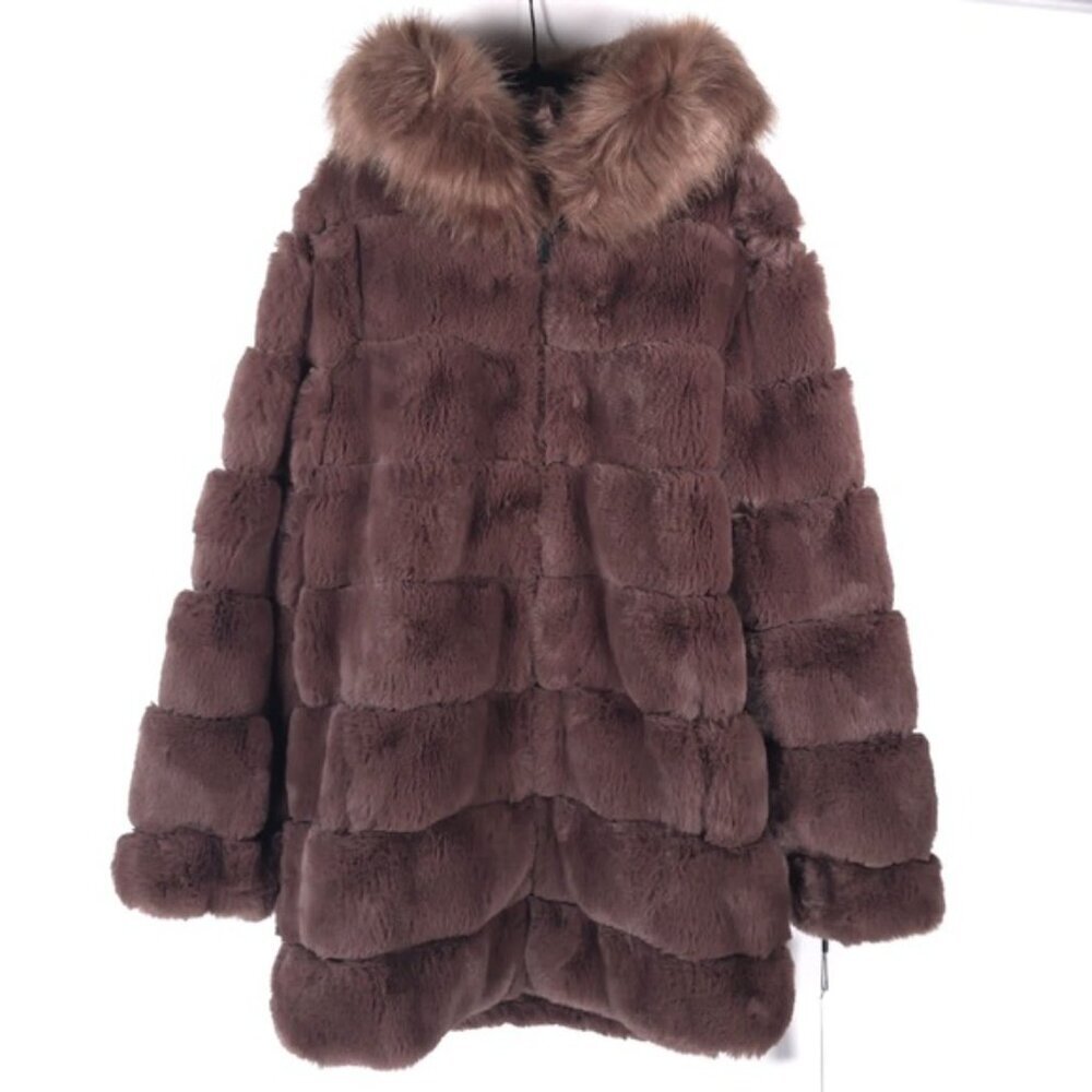 NWT Calvin Klein Hooded Faux Fur Super Soft Jacket Full Zip Size MEDIUM